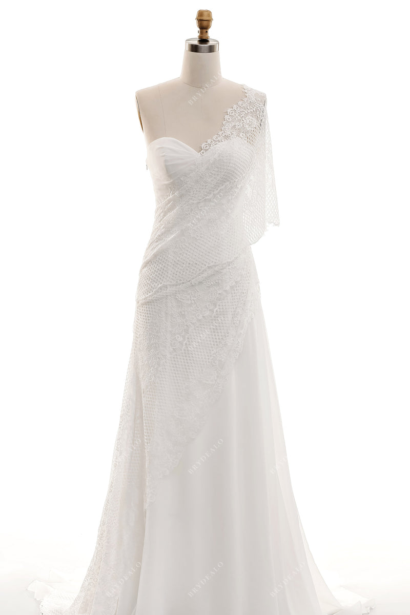 Grecian Lace Chiffon Asymmetric Wedding ...